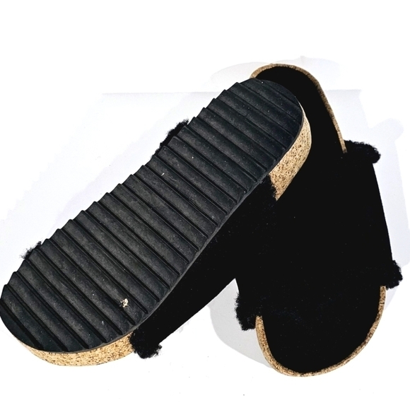 James Perse Black Suede Shearling Cork Slide Sandal Women\'s Size 6M